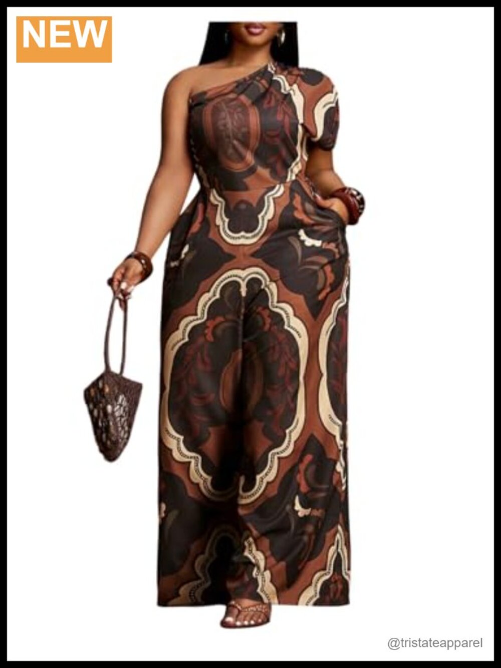 Women's Plus Size Boho Wide Leg Jumpsuit One Shoulder Paisley Palazzo
